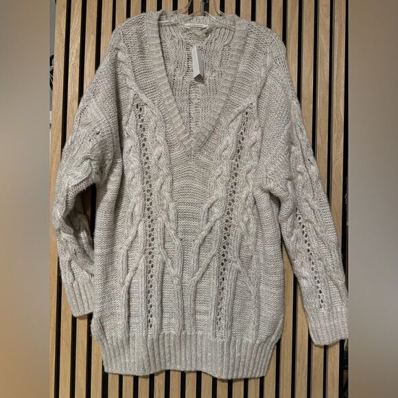 ANTHROPOLOGIE V-Neck Drama Rainbow Metallic Cable Tunic Sweater NWT - Picture 5 of 5